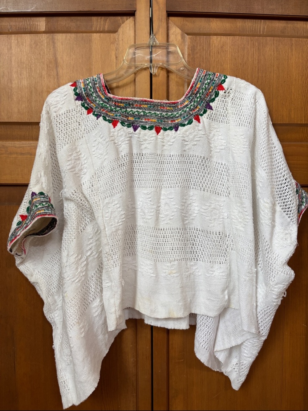 Authentic Vintage Guatemalan White Boho Top with Embroidered Neckline - Picture 4 of 4
